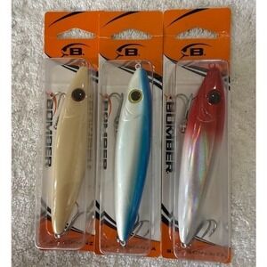 Lot of 3 Bomber Large Topwater Fishing Lures Bone Pearl Blue Red Head RFH Series